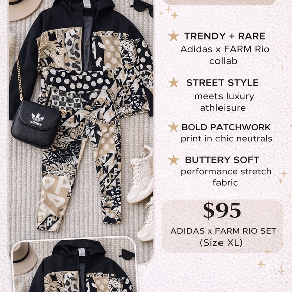 Adidas x Farm Rio Women's Black and Tan Patterned Set - Picture 3 of 3
